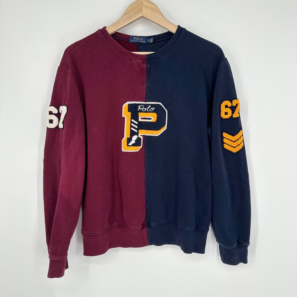 POLO Ralph Lauren Men's Colorblock Fleece Sweatshirt Crewneck Preppy Collegiate - Picture 2 of 11